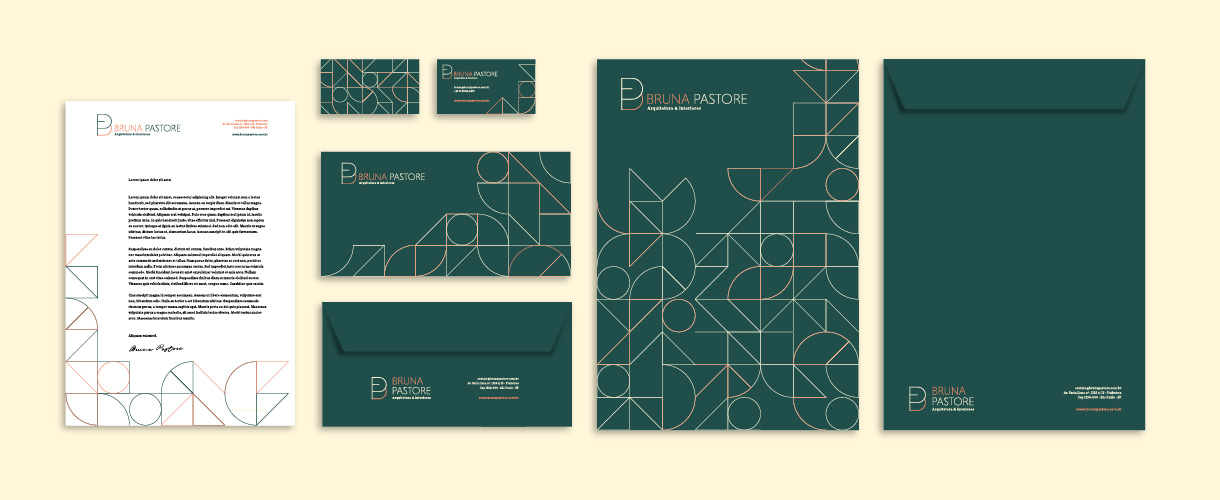 Papelaria da Bruna Pastore: cartão, timbrado, envelope e pasta