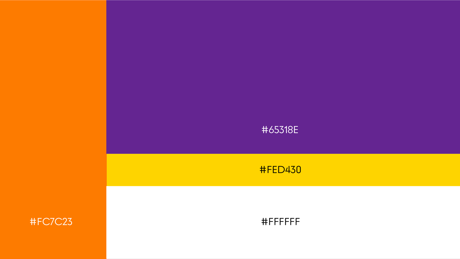 Paleta de cores da Tato Medshop: roxo, laranja e amarelo