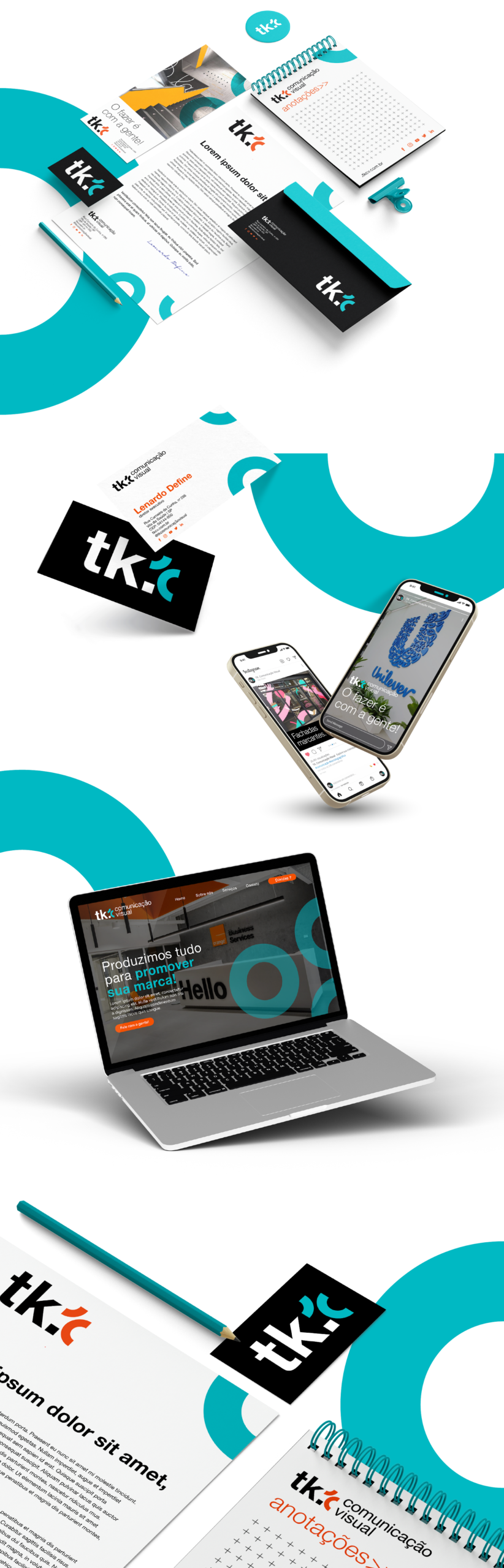 Papelaria da TK: envelope, papel timbrado, cartão e bloco
