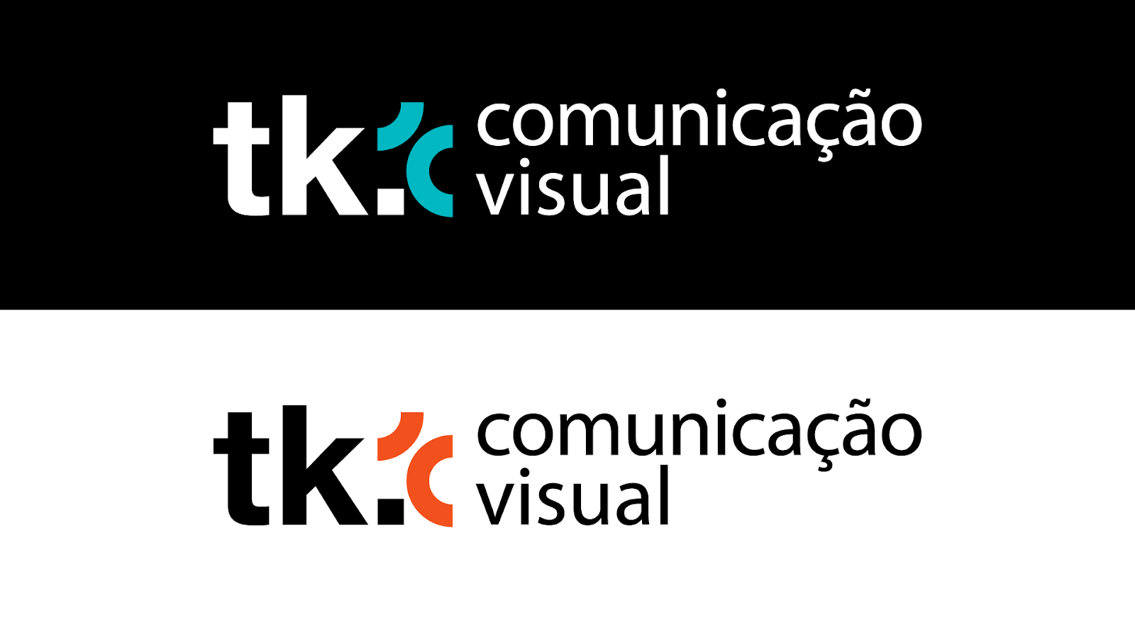 Versões da marca TK Comunicação Visual em fundo preto e branco
